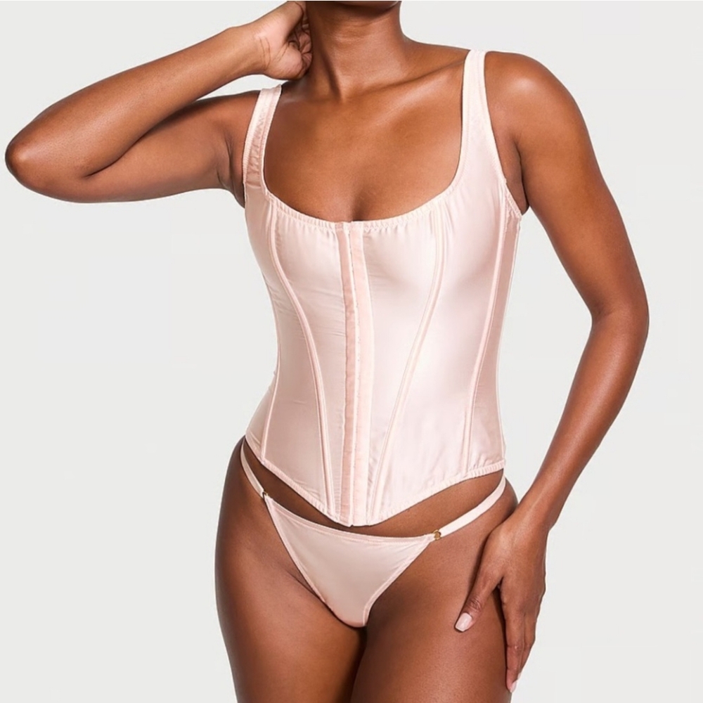 Victoria's Secret Blush Lace-Up Corset And Thong Set NWT Victoria's Secret Pink